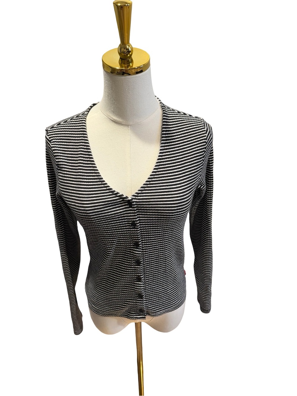 Levi's Black & White Striped V-Neck Button Cardigan